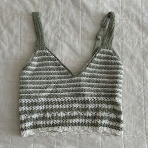 Hollister Green and White Knit Crop Top